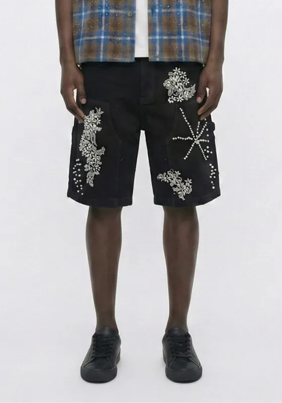 Mixed Motif Rhinestone Denim Shorts Black (Pre-oder) sold by American Stitch