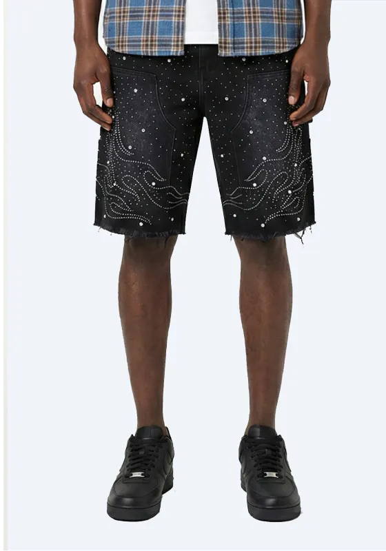 Starry Flame Rhinestone Denim Shorts Black (Pre-order) sold by American Stitch