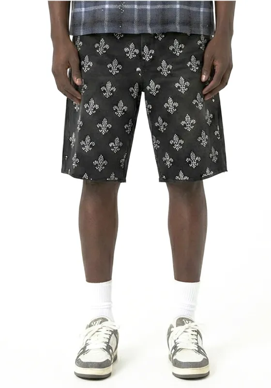 Fleur-de-Lis Rhinestone Denim Shorts Black (Pre-order) sold by American Stitch