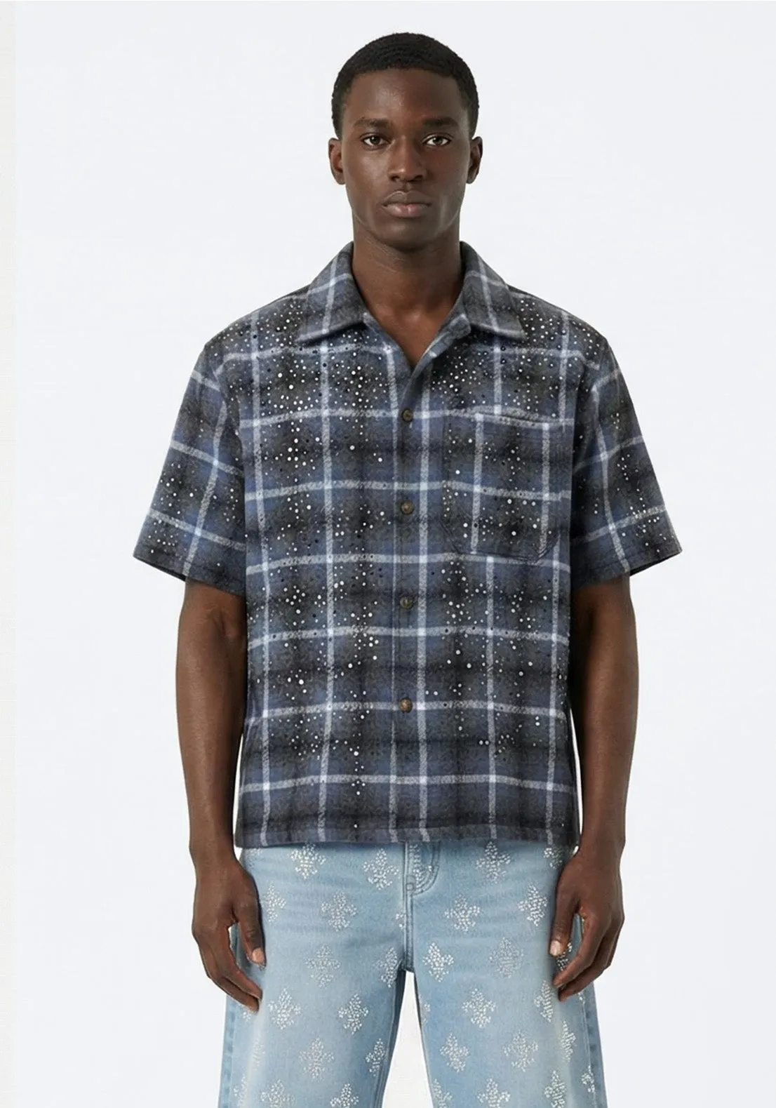 Speckled Plaid Short-Sleeve Shirt Gray (Pre-order) sold by American Stitch