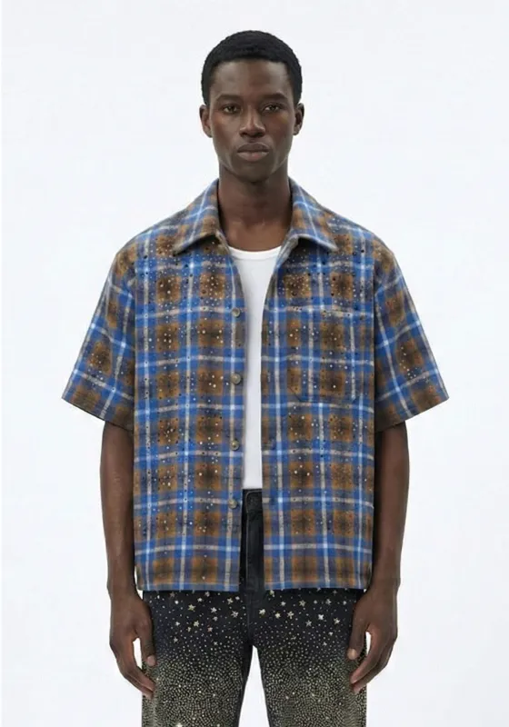 Speckled Plaid Short-Sleeve Shirt Blue(Pre-order) sold by American Stitch