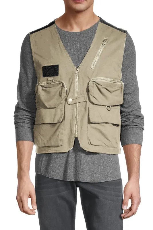 Khaki Zip-Up Utility Vest sold by American Stitch
