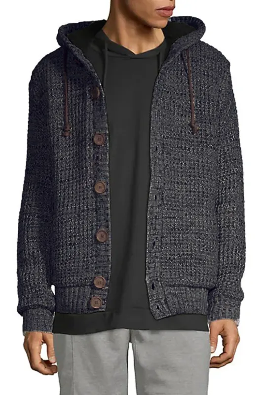 Charcoal Waffle-knit Button-front Hooded Cardigan sold by American Stitch