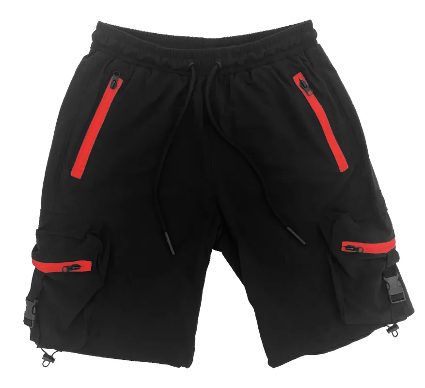 Black Red-Zipper Cargo Shorts sold by American Stitch