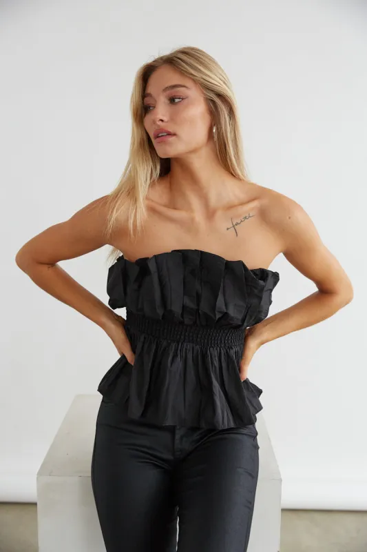 Gracie Strapless Taffeta Peplum Top sold by American Threads