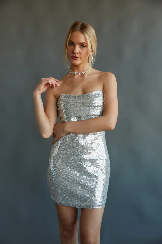 Karina Strapless Sequin Corset Bodycon Mini Dress sold by American Threads