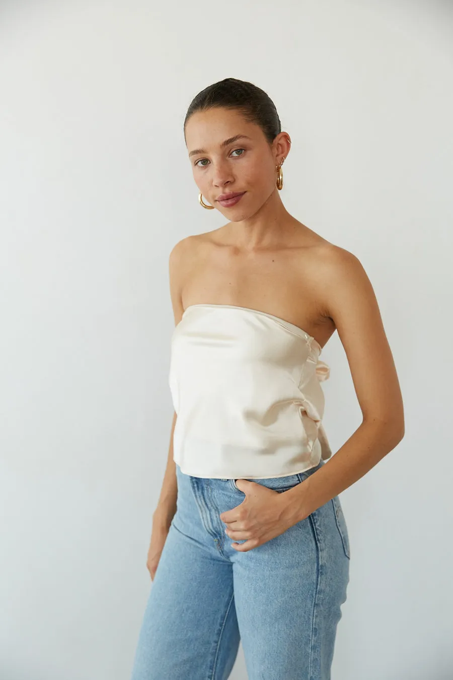 Hallie Strapless Open Back Satin Top sold by American Threads product image thumbnail 5