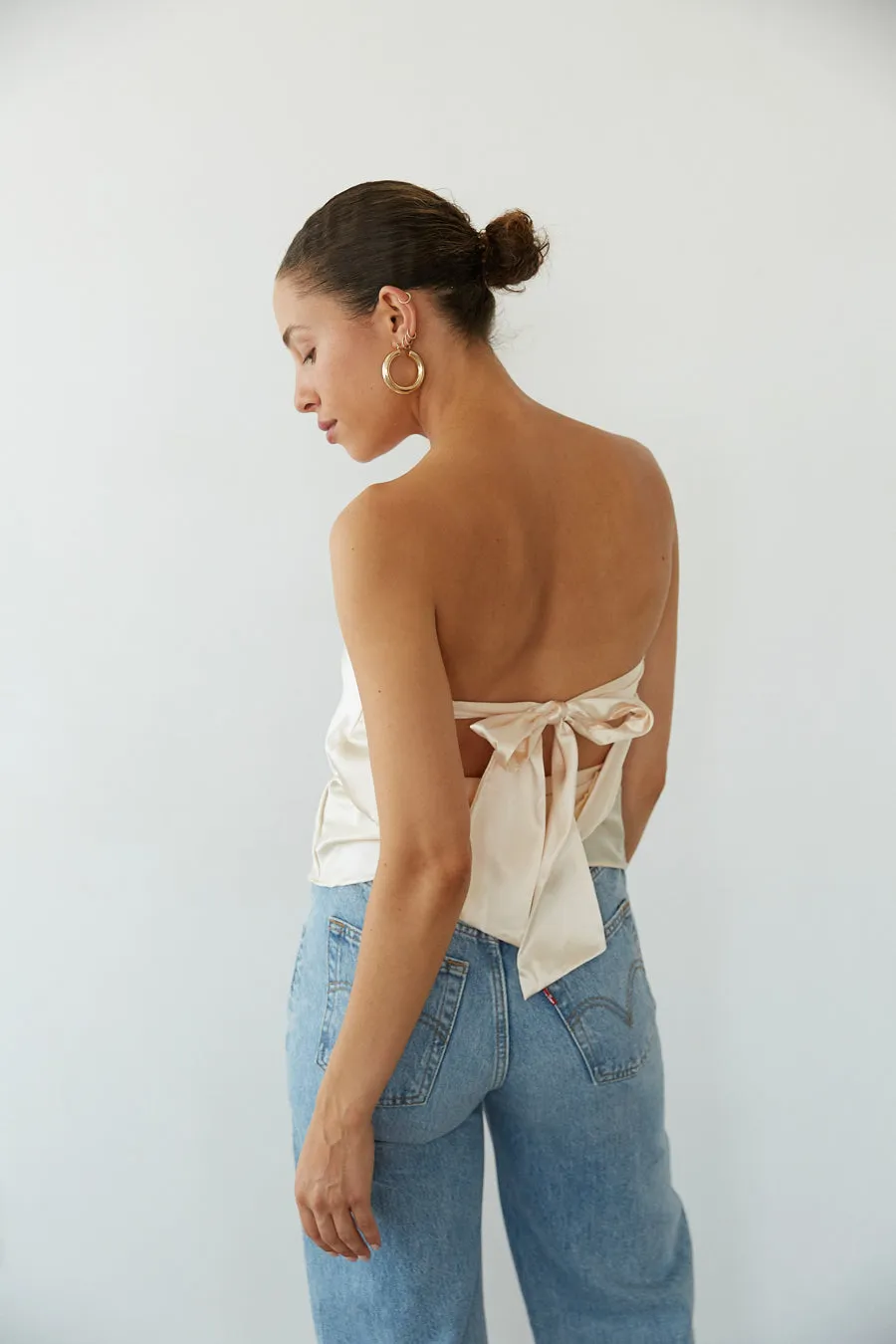 Hallie Strapless Open Back Satin Top sold by American Threads product image thumbnail 4