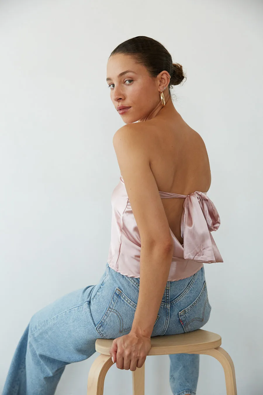 Hallie Strapless Open Back Satin Top sold by American Threads product image thumbnail 3