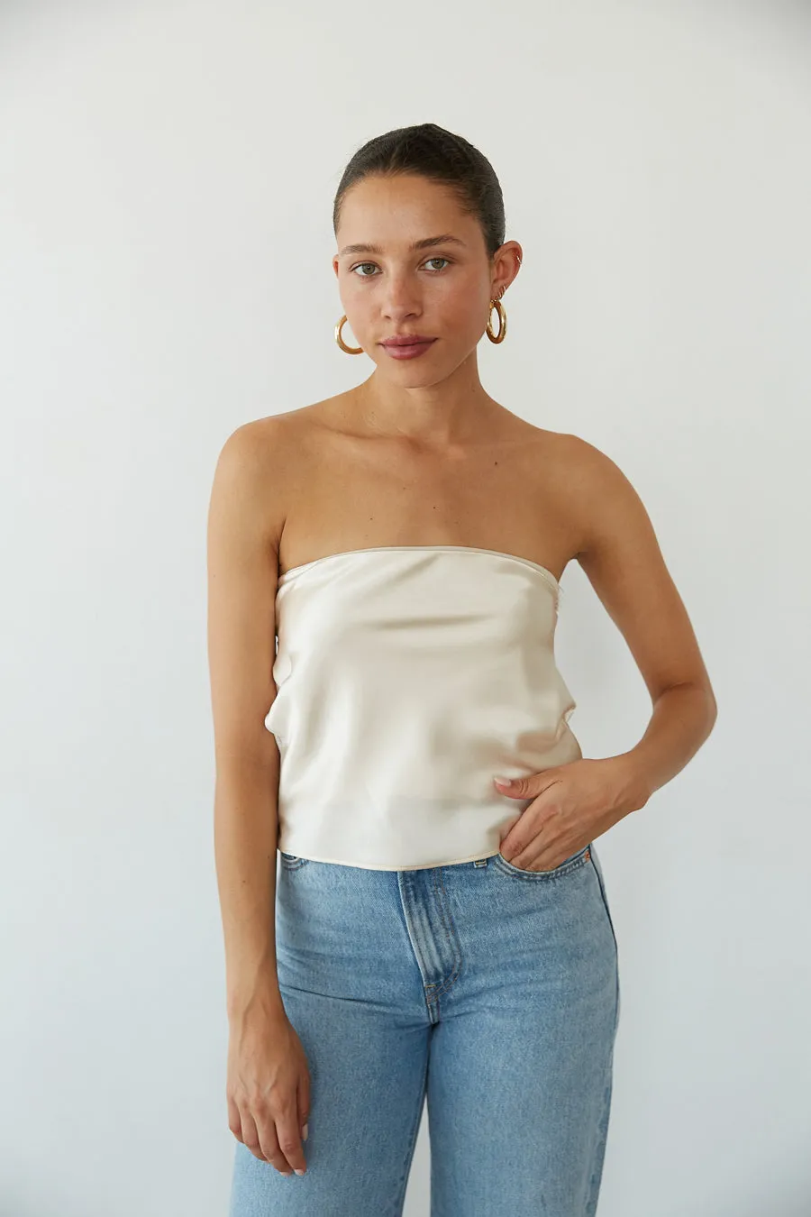 Hallie Strapless Open Back Satin Top sold by American Threads product image thumbnail 2