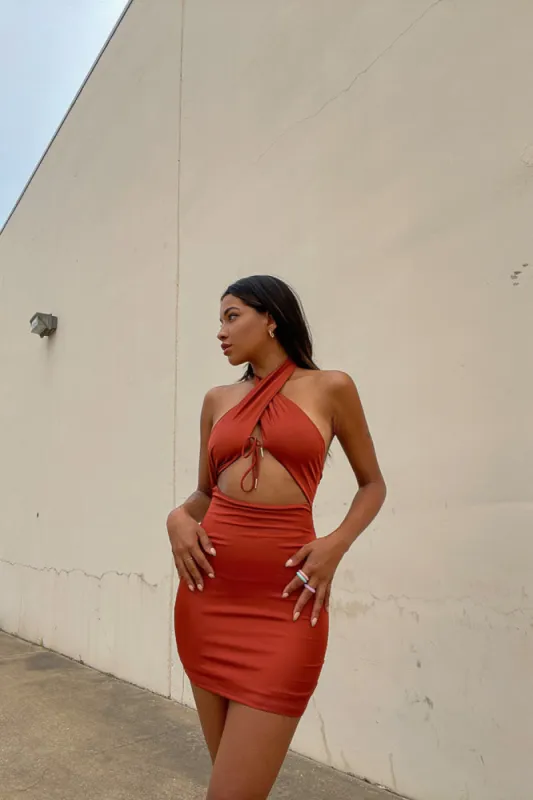 Nala Halter Satin Mini Dress sold by American Threads