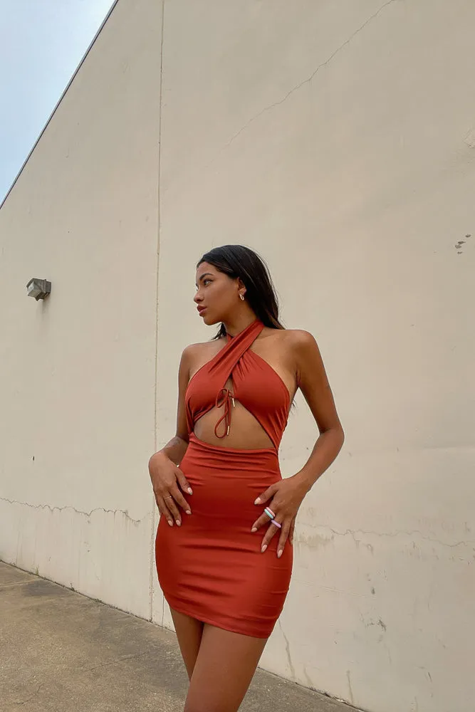 Nala Halter Satin Mini Dress sold by American Threads