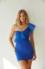 Maya One Shoulder Organza Bodycon Mini Dress in Cobalt Blue sold by American Threads