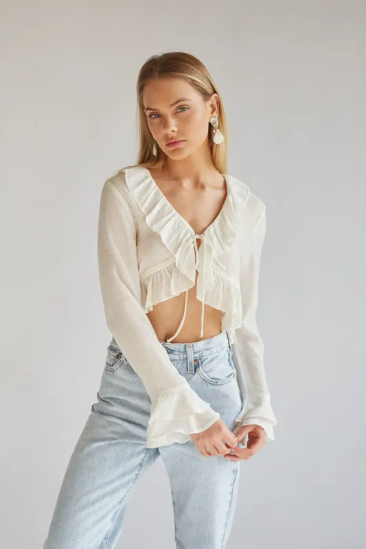 Lorraine Ruffled Long Sleeve Tie-Front Top sold by American Threads