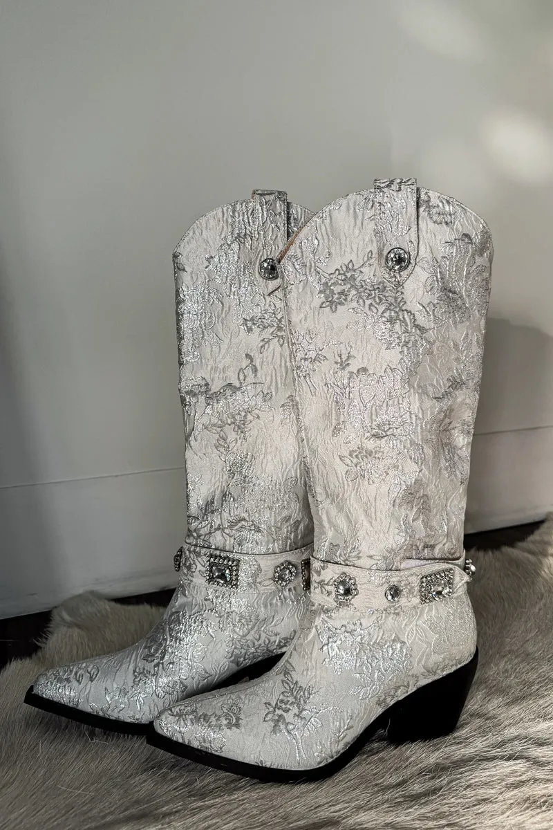 Azalea Wang Bavani Silver Jacquard Western Boots sold by American Threads product image thumbnail 4
