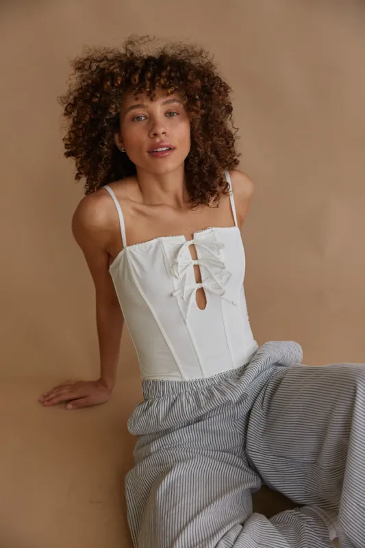 Amelie Eyelet Trim Bow Corset Top sold by American Threads