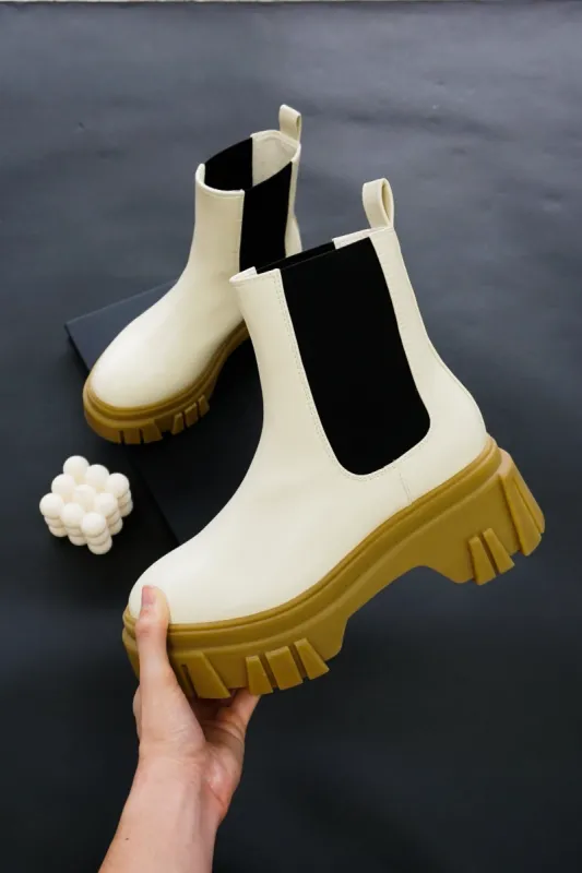 Jenny Combat Ankle Boots in Cream made by Chinese Laundry