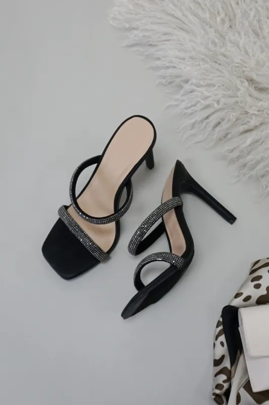 Darby Rhinestone Double Strap Heel in Black sold by American Threads