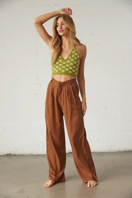 Andie Wide Leg Trouser Pants in Brown sold by American Threads