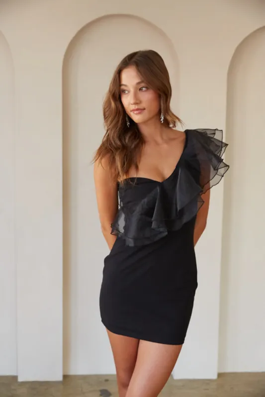 Maya One Shoulder Organza Bodycon Mini Dress sold by American Threads