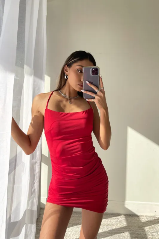 Raya Ruched Mini Dress sold by American Threads