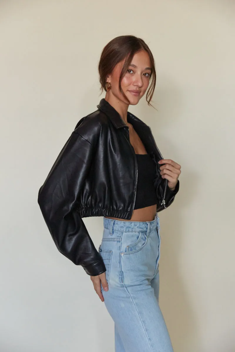Klaudia Cropped Leather Jacket sold by American Threads
