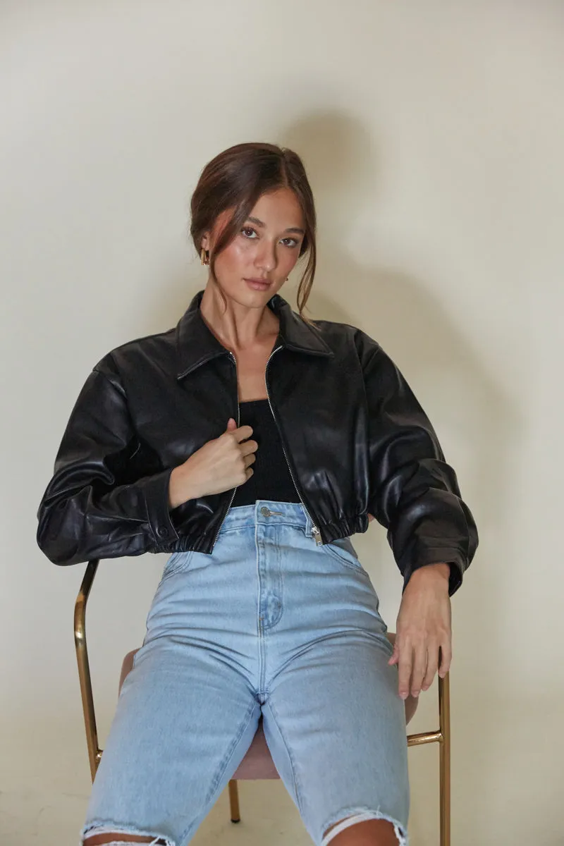 Klaudia Cropped Leather Jacket sold by American Threads product image thumbnail 4