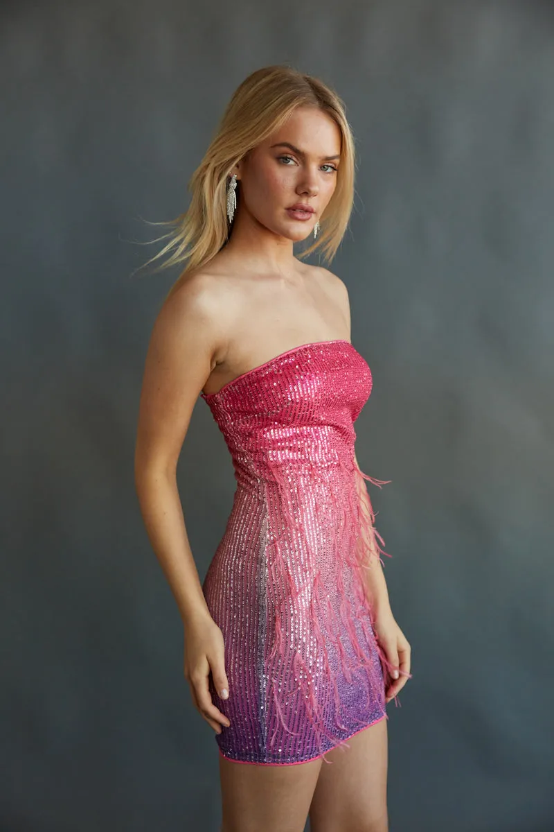 Skeef Strapless Feather Sequin Bodycon Mini Dress sold by American Threads product image thumbnail 3