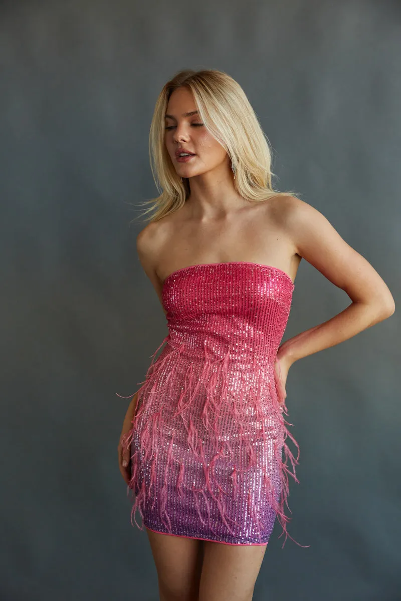 Skeef Strapless Feather Sequin Bodycon Mini Dress sold by American Threads product image thumbnail 5