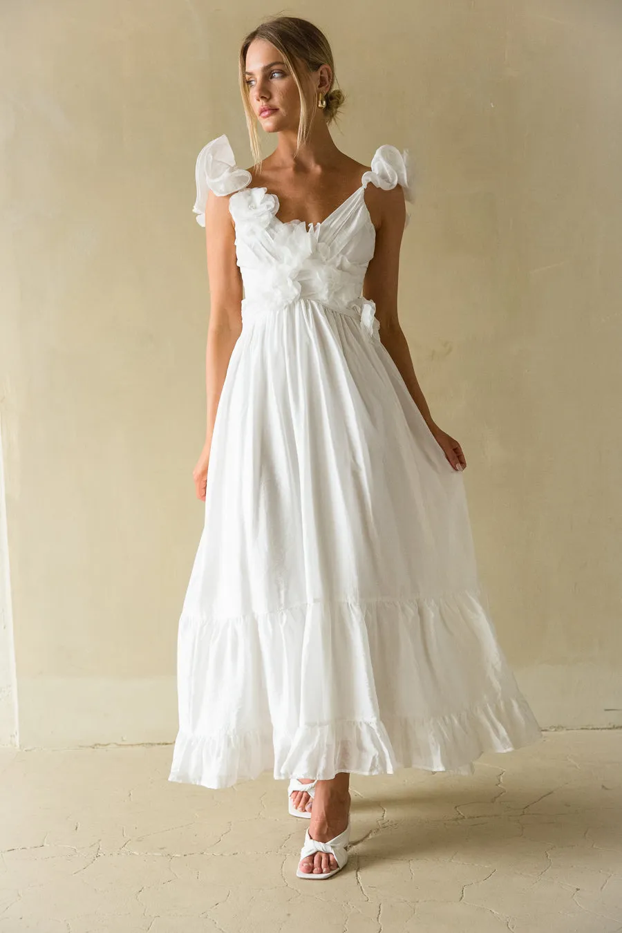 Lilia Floral Ruffle Maxi Dress sold by American Threads