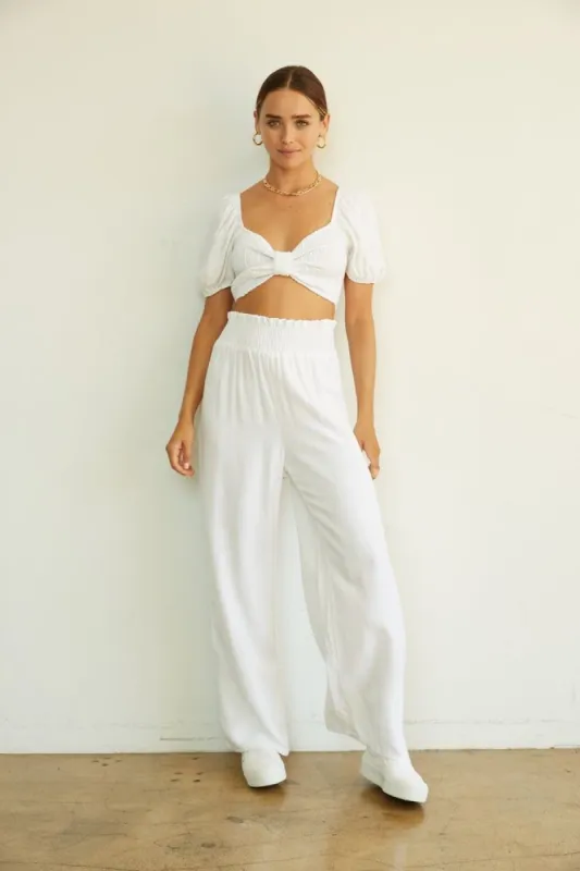 Amy Smocked Puff Sleeve Linen Crop Top sold by American Threads