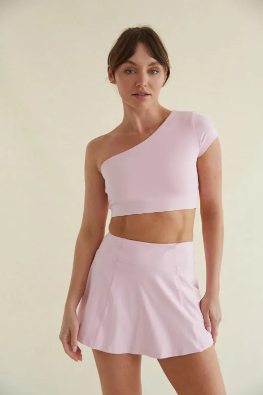 Mia Smoothing One Shoulder Crop Top in Pink sold by American Threads