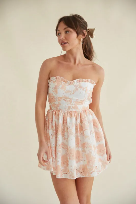 Kaylie Strapless Floral Eyelet Lace Mini Dress sold by American Threads
