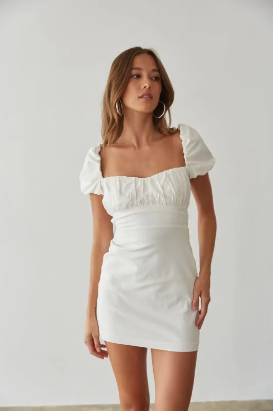 Emma Open Back Mini Dress in White sold by American Threads
