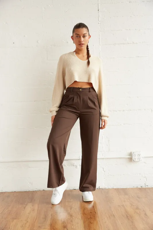 Drew Wide Leg Trouser Pants in Brown sold by American Threads