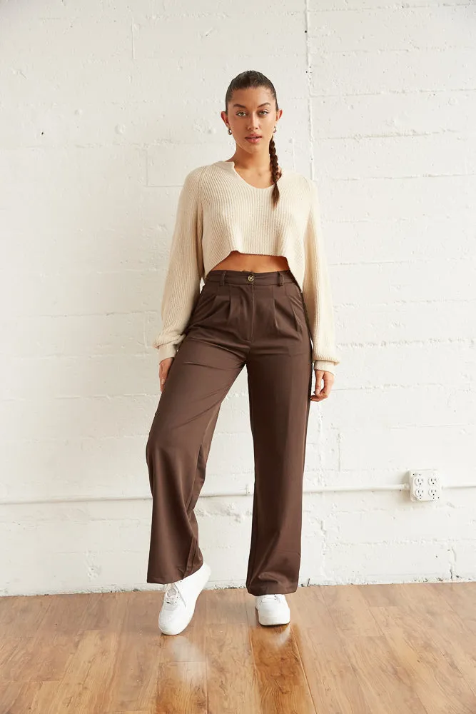Drew Wide Leg Trouser Pants in Brown sold by American Threads