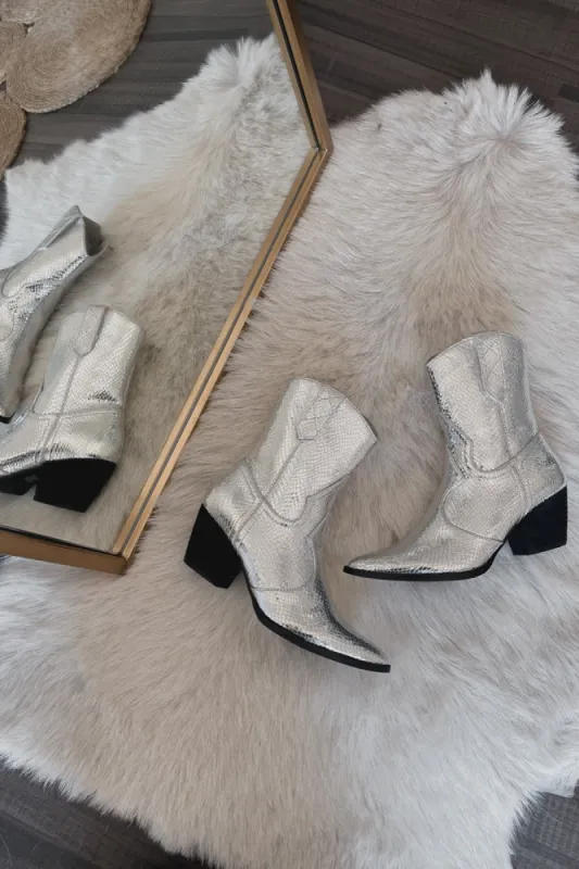 Bambi Silver Snake Western Ankle Boot sold by American Threads