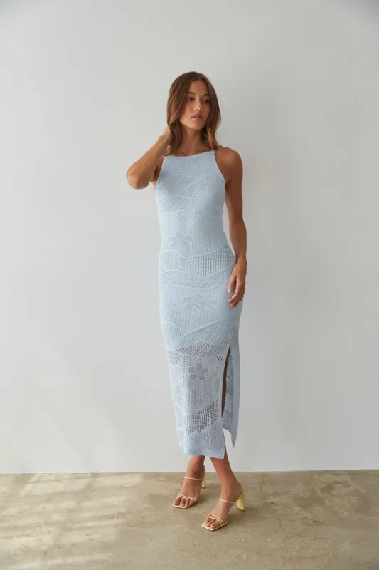Keilani High Neck Open Knit Midi Dress sold by American Threads