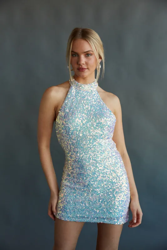 Ophelia Sequin Halter Mini Dress sold by American Threads