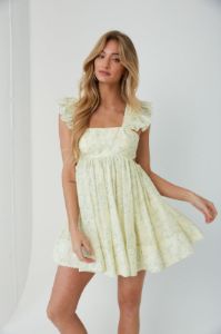 Cara Floral Eyelet Flutter Sleeve Babydoll Mini Dress sold by American Threads