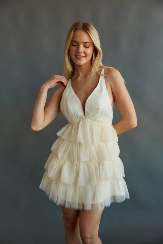Tasia Tiered Ruffle Tulle Mini Dress sold by American Threads