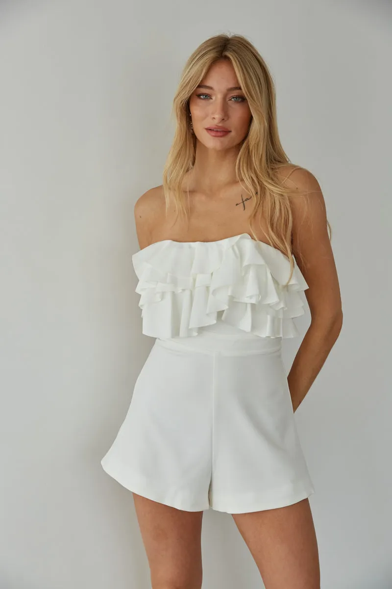 Leilani Strapless Ruffle Romper sold by American Threads