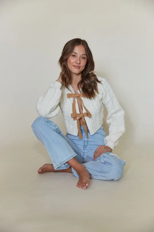 Florence Cable Knit Bow Cardigan made by American Threads