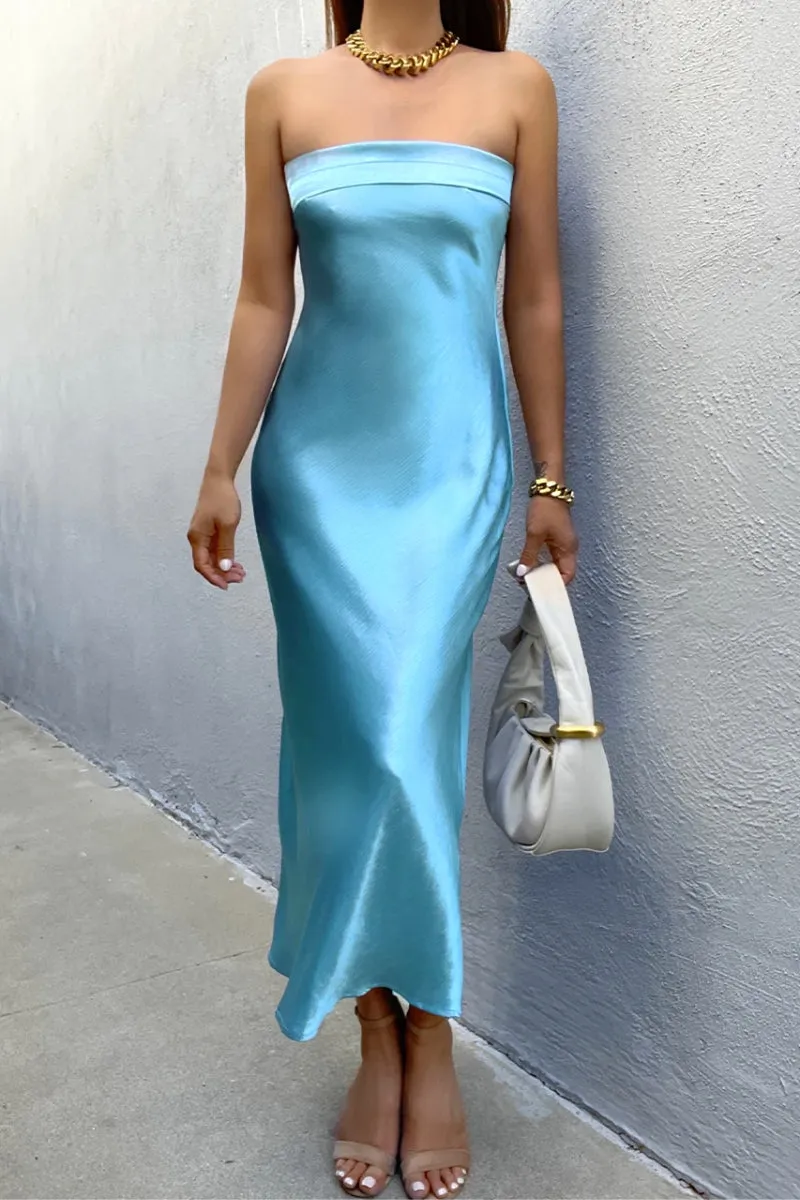Leila Strapless Satin Slip Midi Dress sold by American Threads product image thumbnail 2