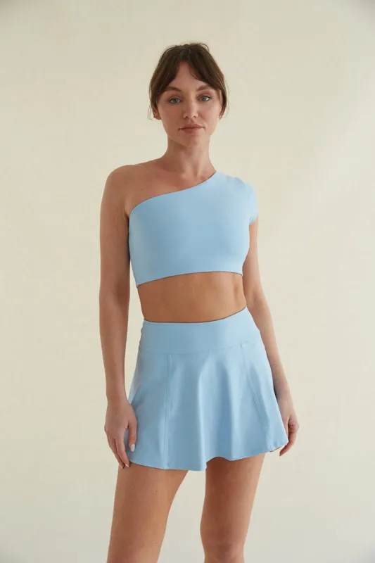 Mia Smoothing One Shoulder Crop Top in Blue sold by American Threads