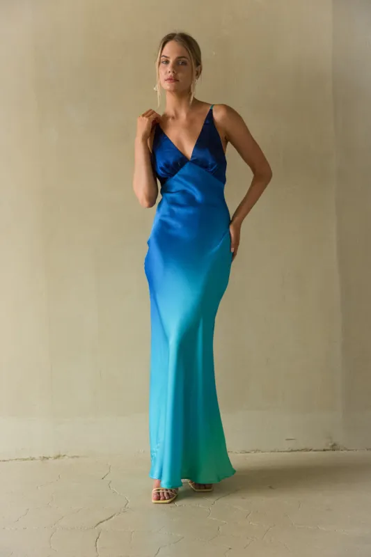 Moana Sunset Satin Maxi Dress sold by American Threads