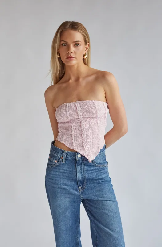 Monica Strapless Smocked Asymmetrical Tube Top sold by American Threads