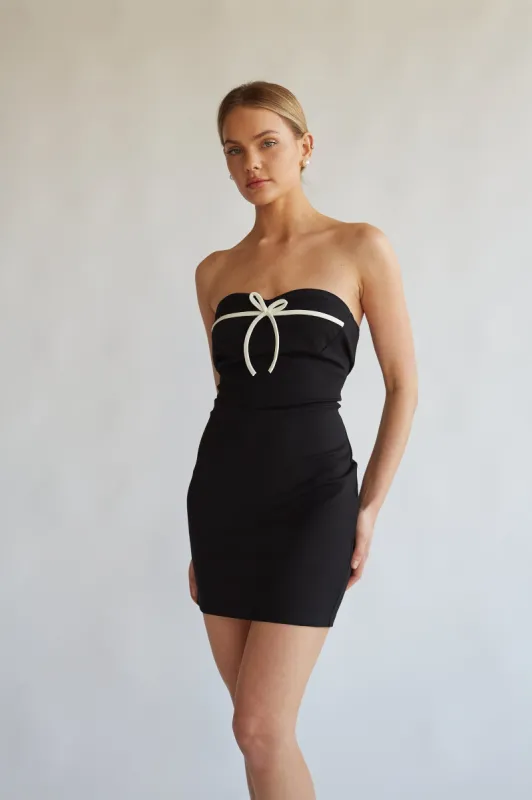 Eloise Strapless Bow Bodycon Mini Dress sold by American Threads