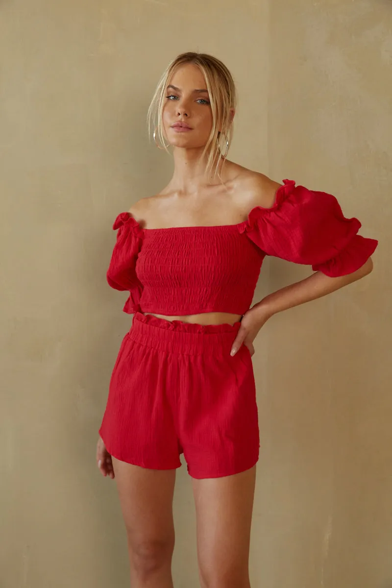 Ruby Smocked Puff Sleeve Crop Top sold by American Threads product image thumbnail 5