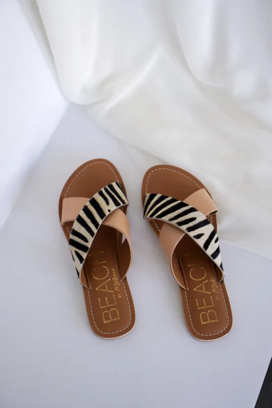 Pebble Slide Sandal in Natural Zebra sold by American Threads